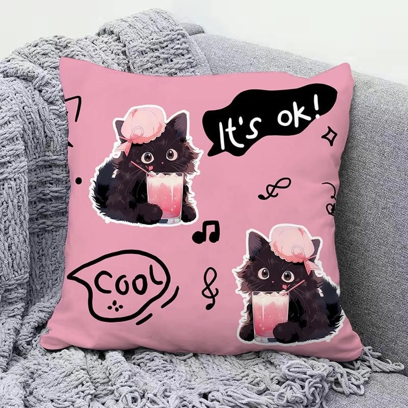 Minimalist Cat Letter Plush Throw Pillow with PP Cotton Filling for Casual Elegant Home Decor|Home Decor