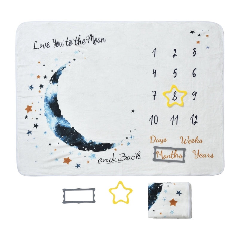 Baby Milestone Growth Double-sided Flannel Blanket for Photos | Baby Photography Props