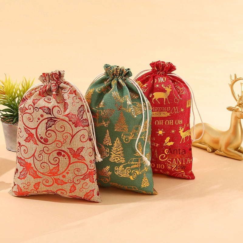 Christmas Gilded Drawstring Gift Bag for Candy Storage|Holiday Gift Bags