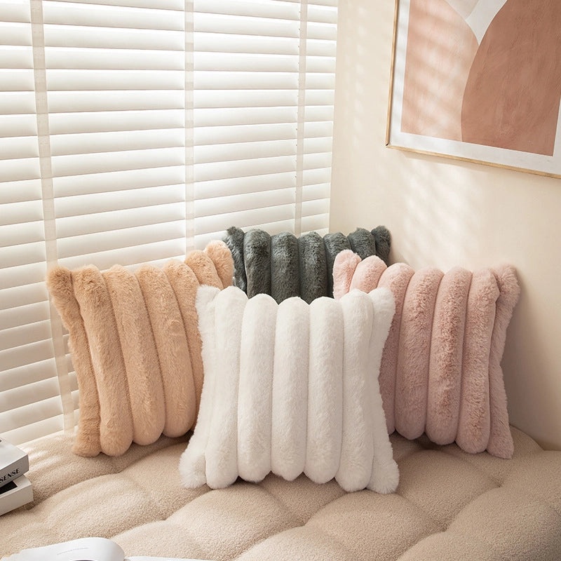 Nordic Soft Plush Rabbit Pillowcase Solid Color Striped Long Cushion for Bed Sofa|Home Decor Pillows