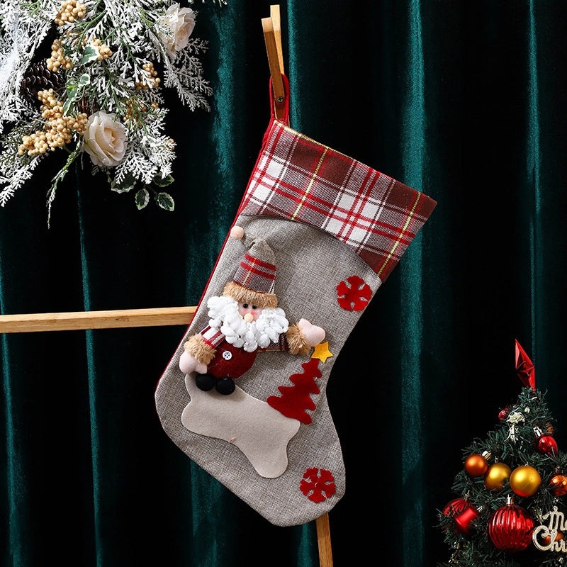 Extra Large Khaki Linen Santa Claus Christmas Stocking | Christmas Decorations & Gift Bags