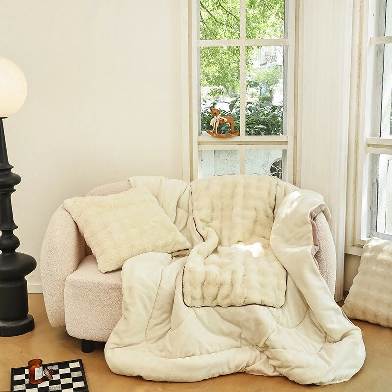 Cozy Solid Color Flannel Throw Pillow and Quilt Set | Home Decor & Living Room Accessories