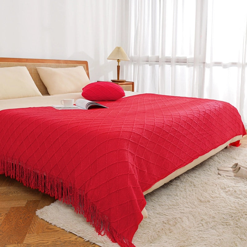 Nordic Tassel Sofa Throw Blanket Cozy Woven Bed Cover Pillowcase for Bedroom Homestay|Home Textiles & Throws