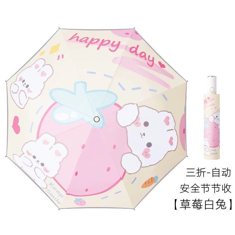 Kids Portable Folding Umbrella Cute Cartoon Design Sunshade Sunscreen Anti-Rebound for Students Men Women|Umbrellas & Rain Gear