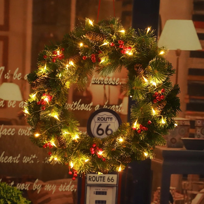 Festive Pine Needle Wreath with Red Berries and Green PVC Foliage | Christmas Decorations