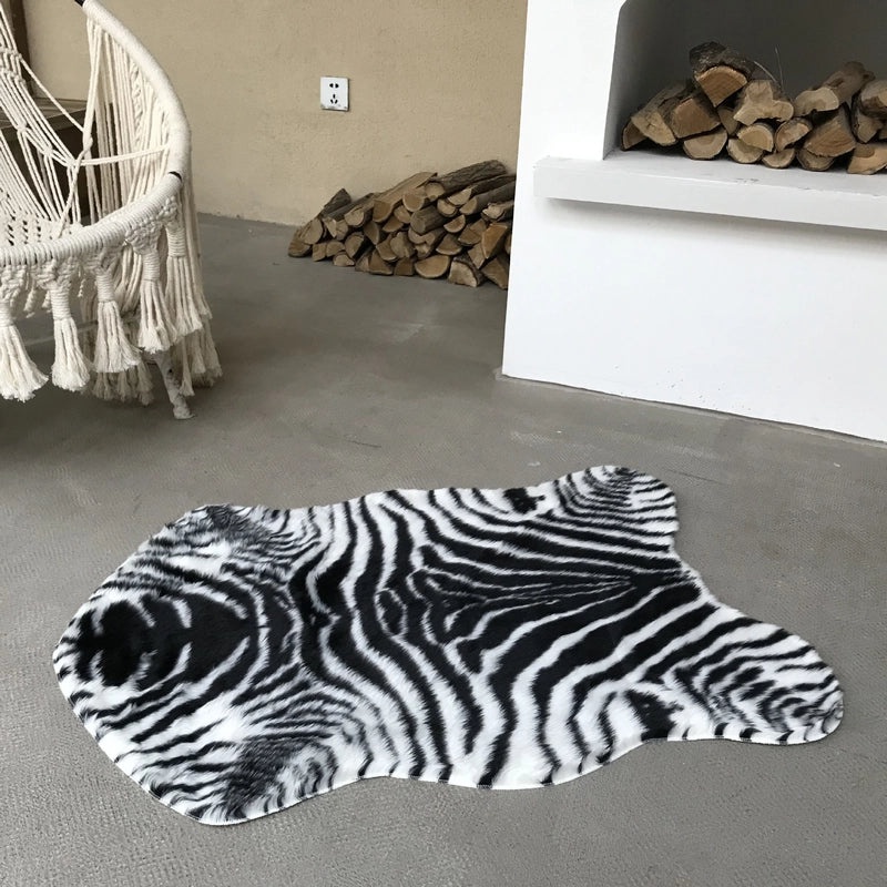 Fish-Shaped Zebra Print Floor Mat for Bay Window Living Room Balcony Animal Pattern Carpet|Home Decor & Rugs
