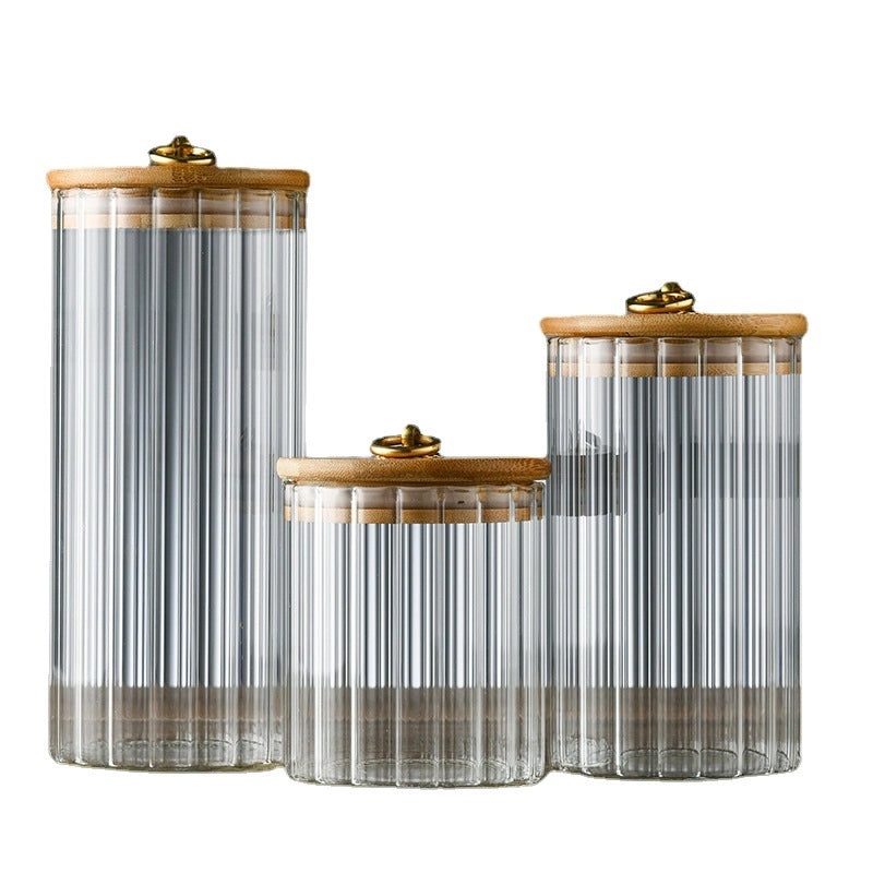 Elegant Striped Glass Storage Tank for Casual Chinoiserie Style|Home Storage & Organization