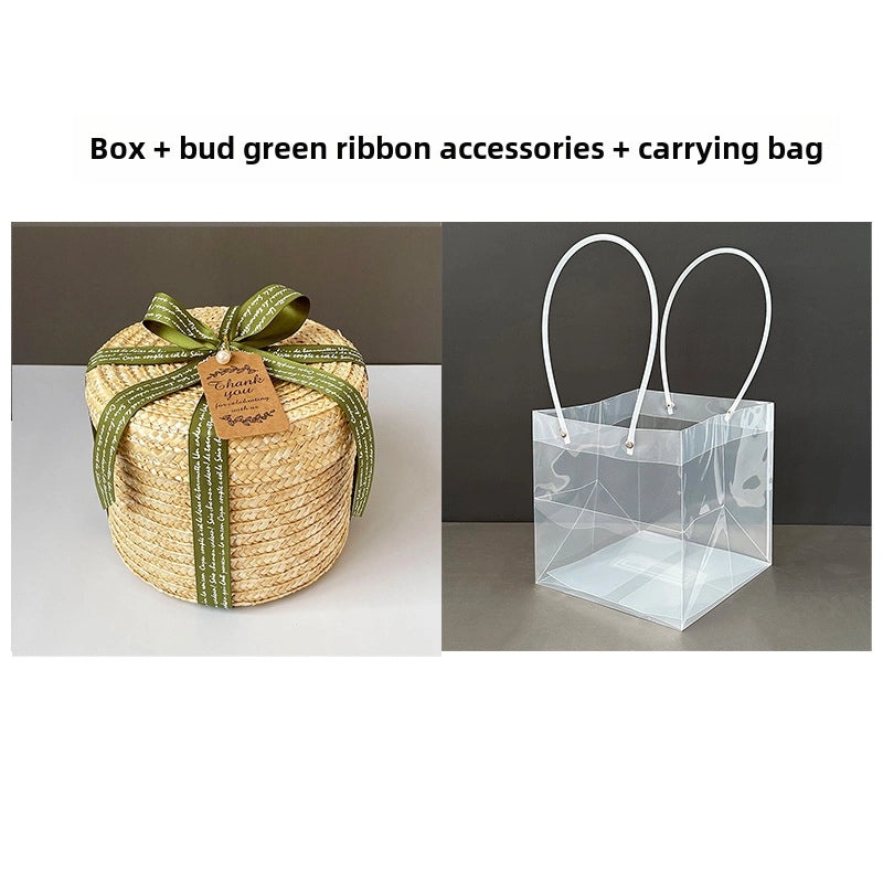 Handmade Round Straw Box with Lid | Rattan Gift Box for Wedding, Storage, Baking | Woven Hug Bucket | Home Decor Accessories|Storage Containers