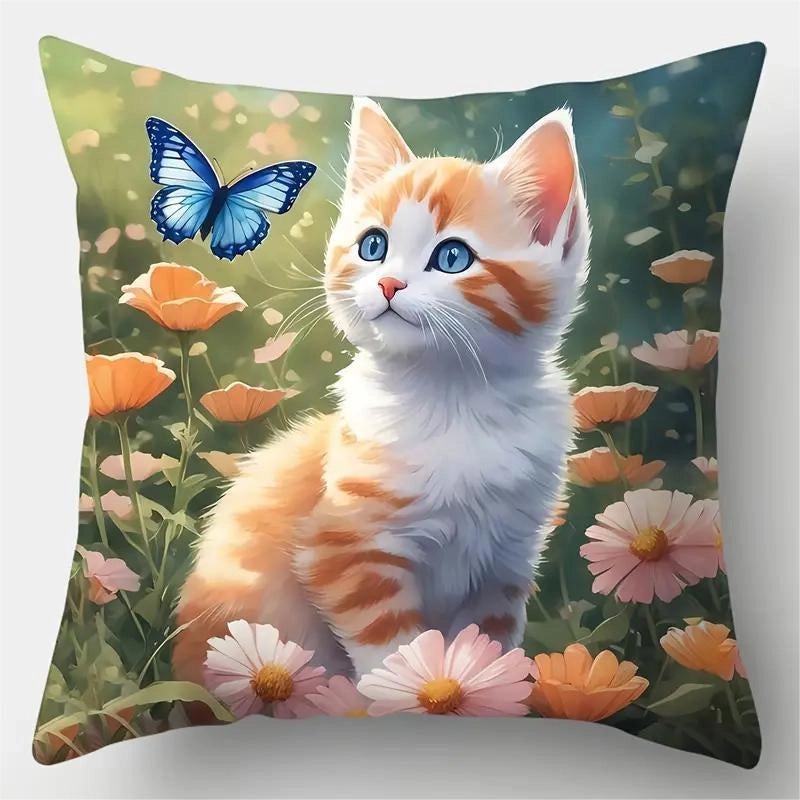 Adorable Cat Print Polyester Pillow Covers for Couch and Sofa Decor|Home Decor & Accessories