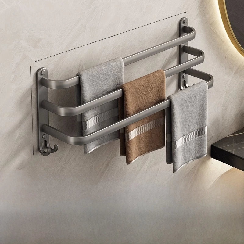 Gun Grey Wall-mounted Aluminum Towel Rack Non-drill Toilet Bathroom Hanging Storage Rod|Bathroom Storage & Organization
