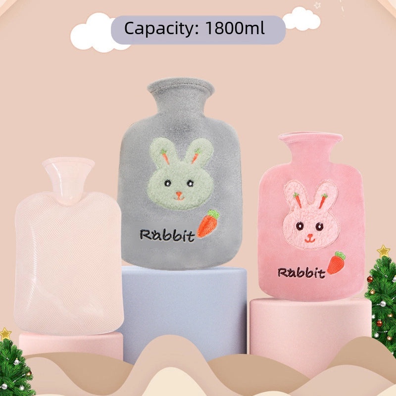 Winter PVC Water Injection Hot Water Bag with Velvet Cover Portable Thickened Large Hand Warmer for Students|Home & Living
