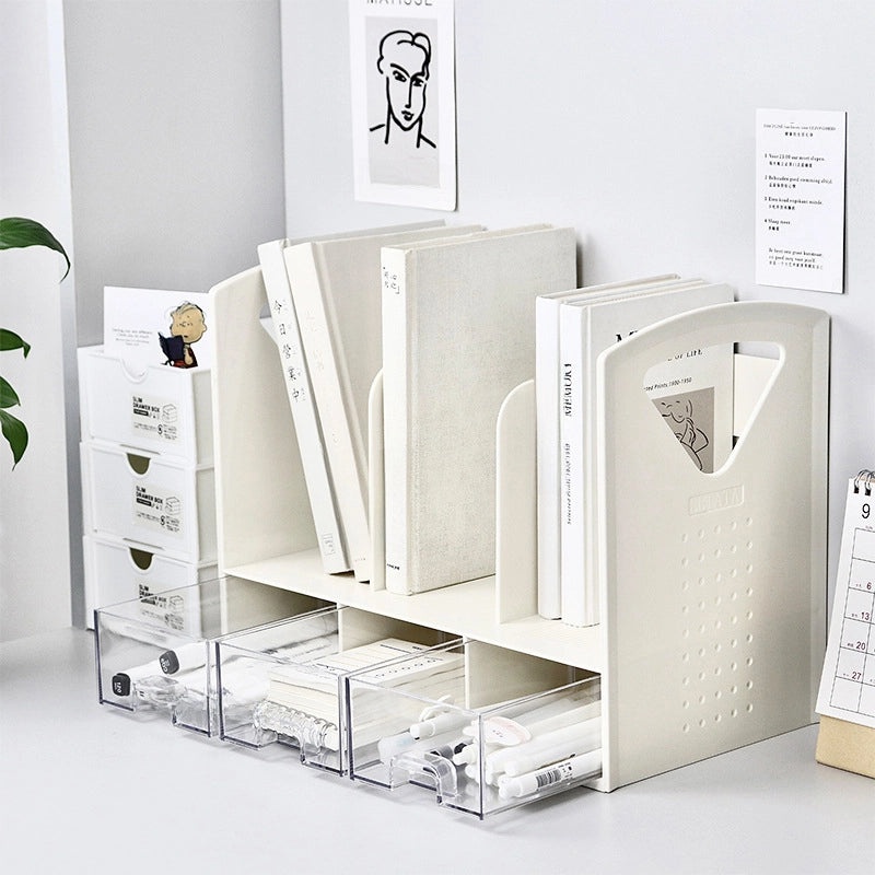 Wooden Desktop Bookshelf with Drawer | Home Office Storage & Organization