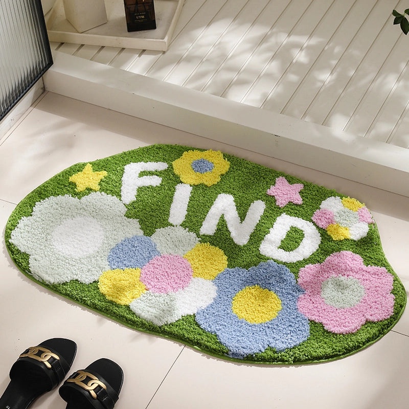 Floral Flocking Polyester Bath Rug for Casual Elegant Home Decor|Home & Living Bath Rugs