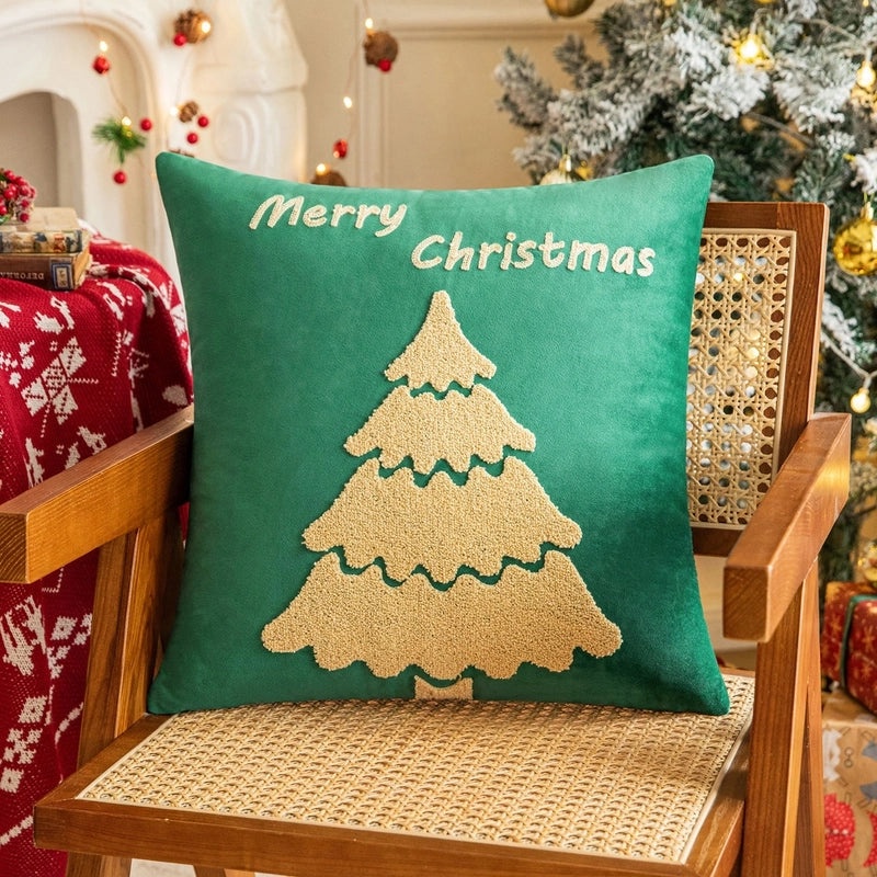 Christmas Tree Santa Elk Velvet Cotton Throw Pillow for Couch & Sofa | Home Decor Pillows