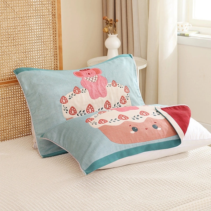 Eight-layer Gauze Soft Pillow Towel Cartoon Couple Design Breathable Household Pillow Cover|Home Textiles
