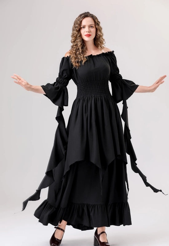 Halloween Medieval Renaissance Dress with Square Collar and Cinched Waist | Women's Vintage Costume & Stage Wear