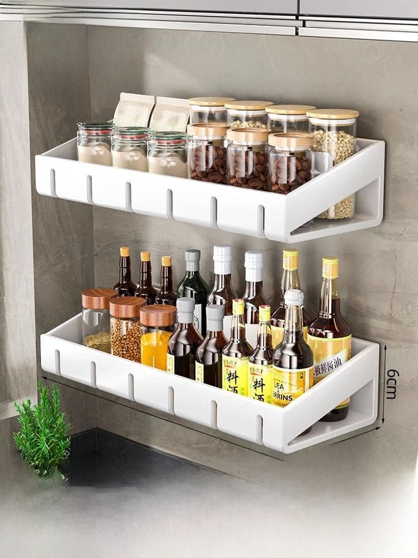 Punch-free Wall-mounted Kitchen Storage Rack Gray Seasoning Holder Space-saving Organizer|Kitchen Storage