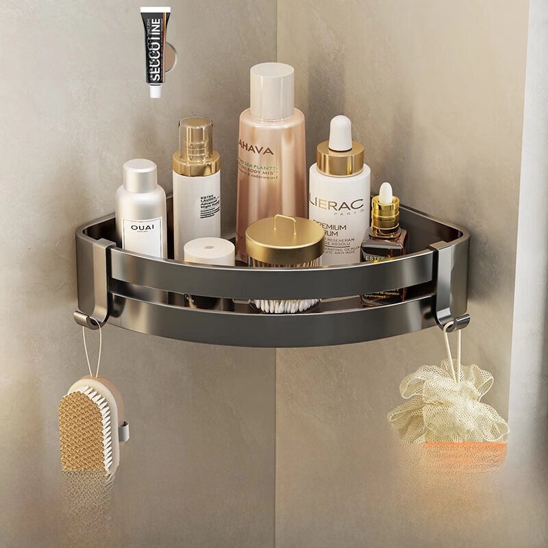 Gun Grey Wall-mounted Aluminum Towel Rack Non-drill Toilet Bathroom Hanging Storage Rod|Bathroom Storage & Organization
