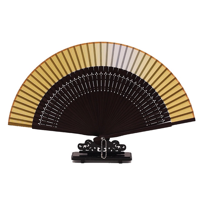 Ancient Style Summer Folding Fan Gradient Yellow Bamboo Silk Cloth Chinese Fan for Men and Women|Accessories & Jewelry