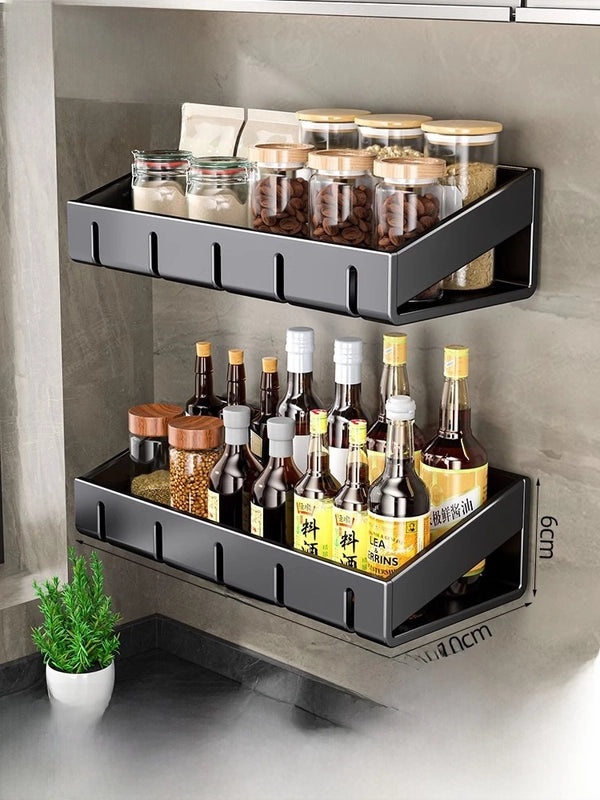 Punch-free Wall-mounted Kitchen Storage Rack Gray Seasoning Holder Space-saving Organizer|Kitchen Storage