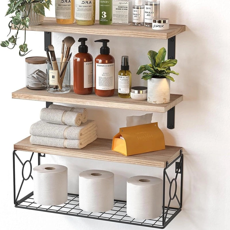 Solid Color Wood and Iron Storage Rack for Kitchen and Bathroom | Kitchen Storage
