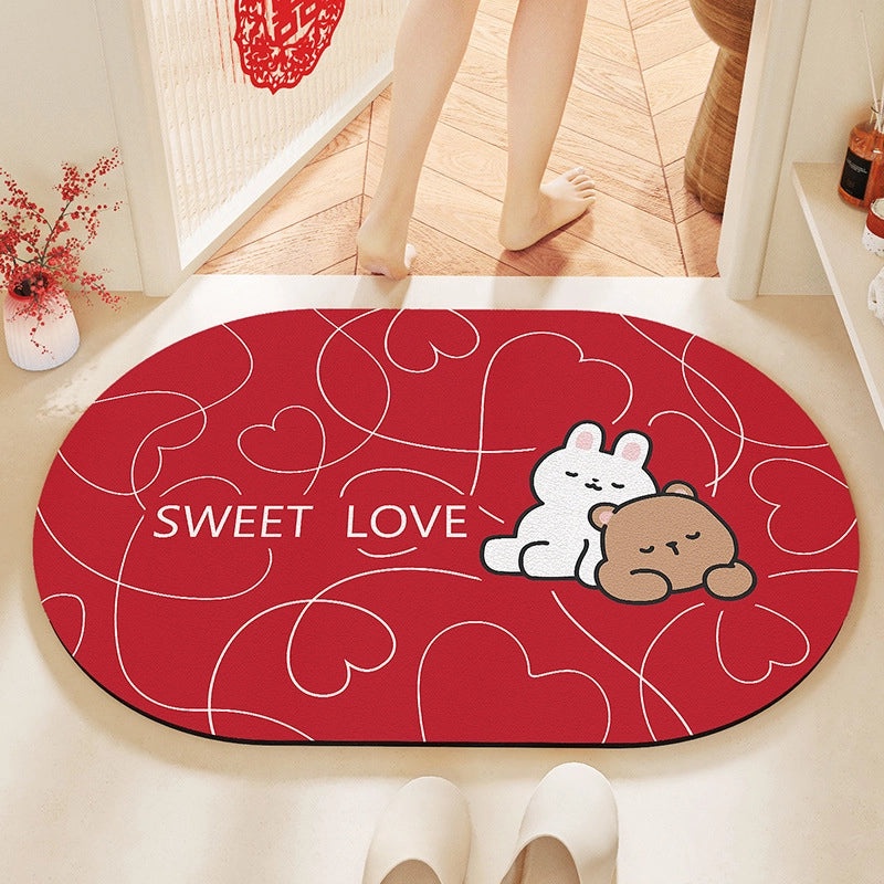 Cute Rabbit Heart Shaped Diatomaceous Earth Bath Floor Mat | Home & Bath Accessories