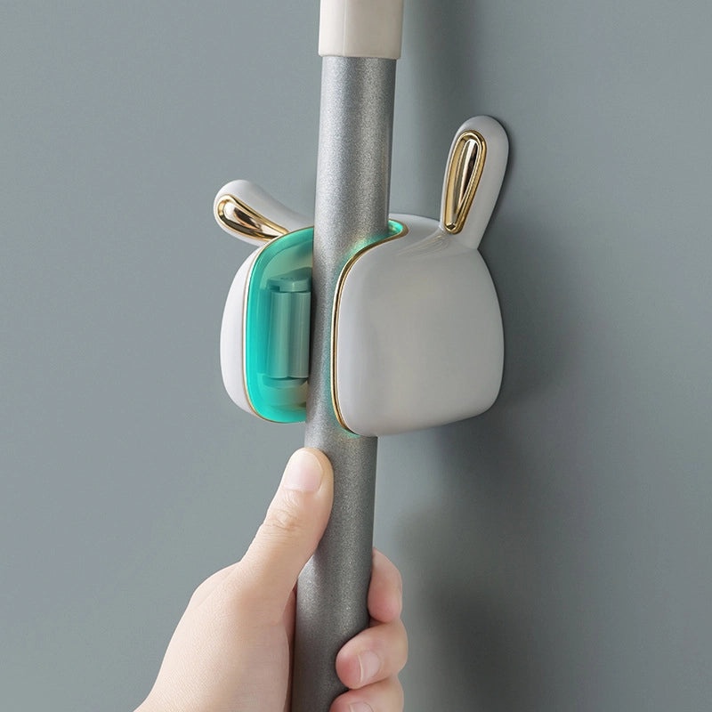 Light Luxury White Rabbit Mop Rack Wall-mounted Storage Hook Punch-free Strong Adhesive Broom Holder|Home Organization
