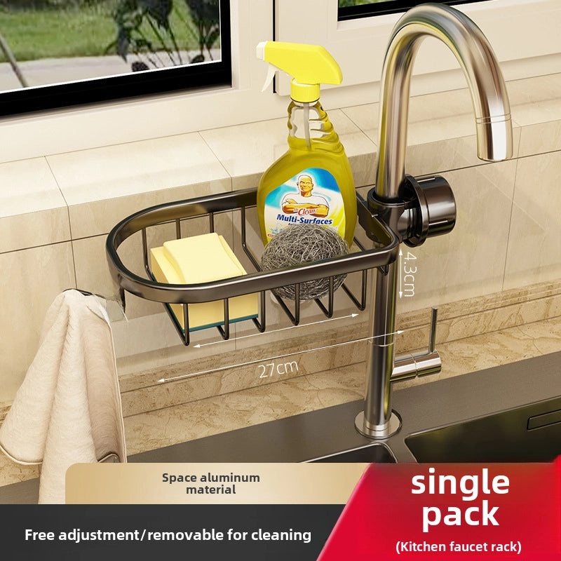 Punch-Free Kitchen Sink Faucet Organizer Rack | Kitchen Storage & Organization