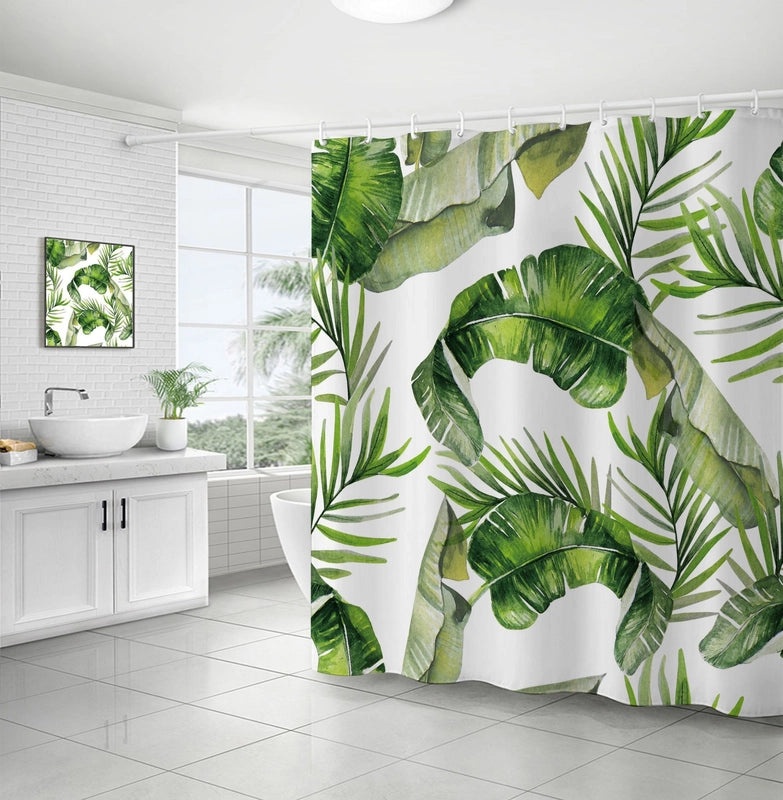 Waterproof Tropical Jungle Leaf Shower Curtain with Hooks 3D Printed Polyester for Bathroom|Shower Curtains & Accessories