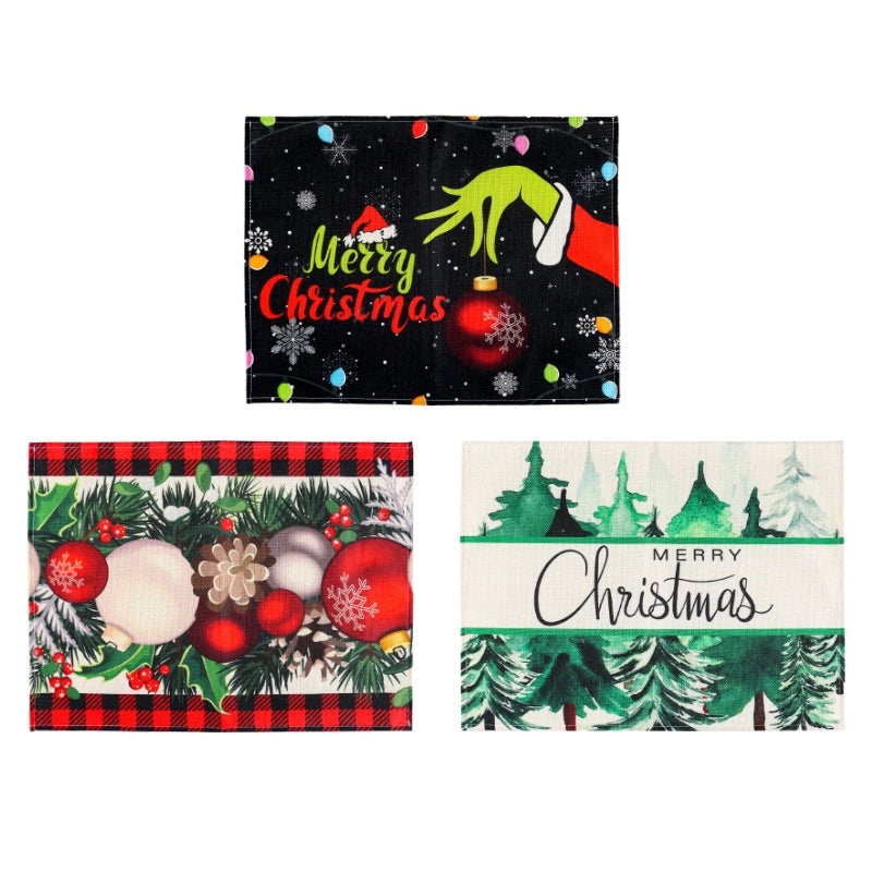 Festive Chinoiserie Cartoon Christmas Hat Placemat Imitated Hemp for Family Party|Home Decor & Tableware