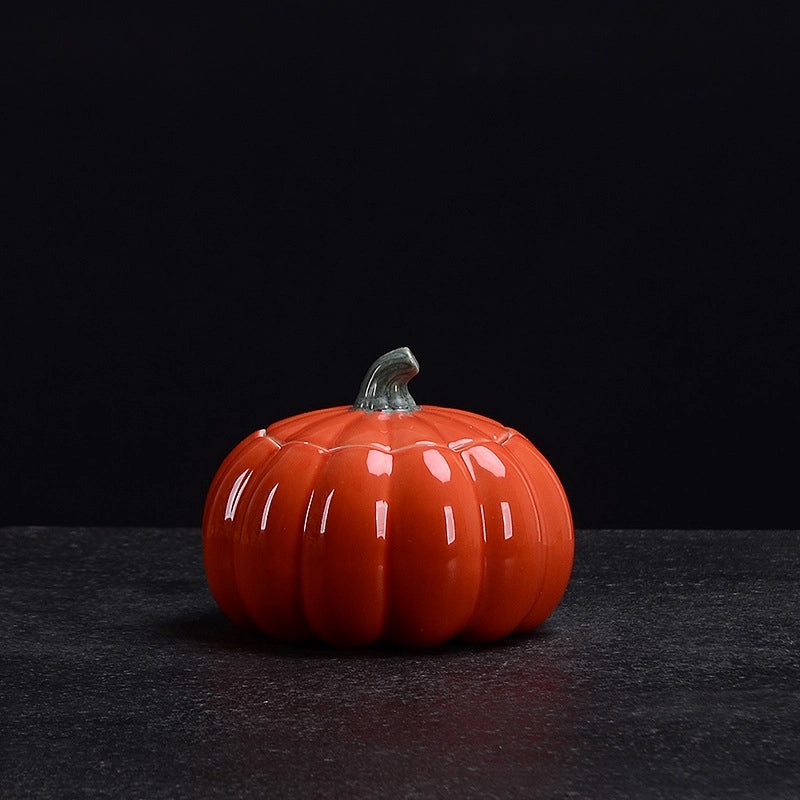 Ceramic Pumpkin Tea Canister Sealed Moisture-Proof Storage Red Green Tea Container with Logo|Kitchen Storage & Organization