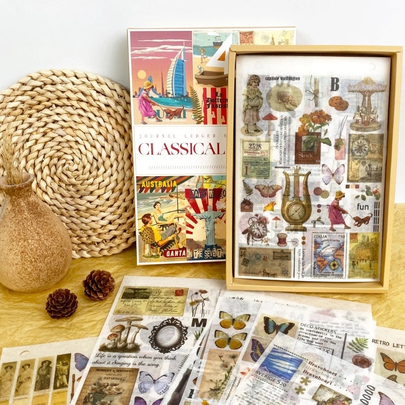 Vintage Style Letter Butterfly School Learning PVC Sticker Set|Stationery & Craft Supplies