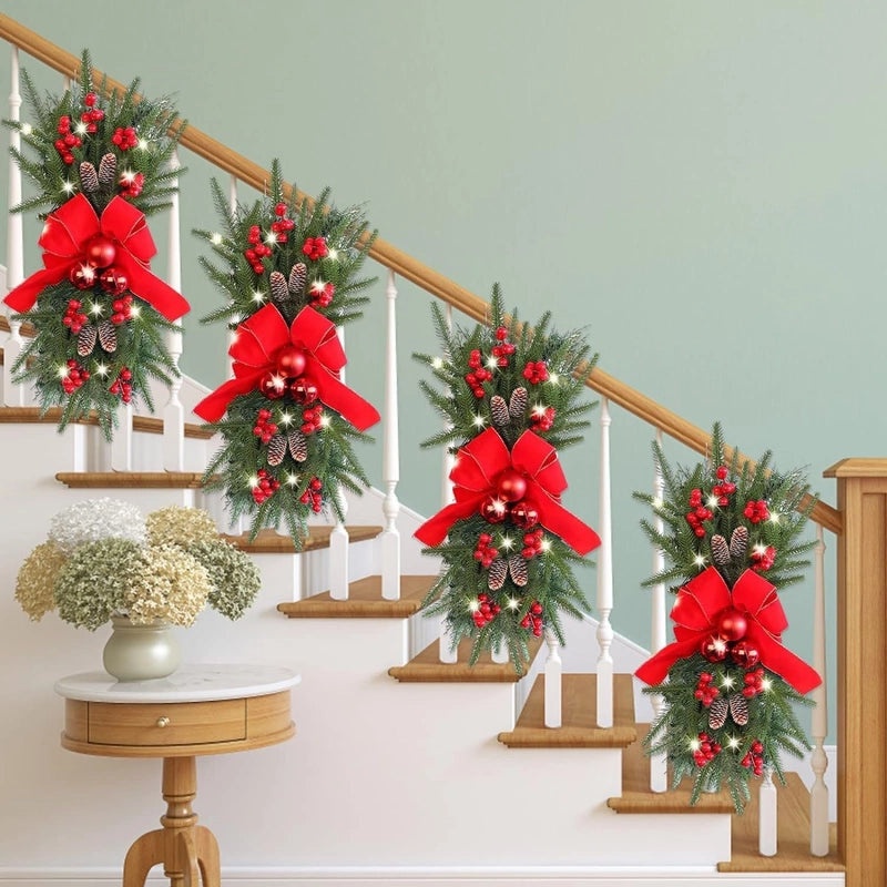 2024 New Christmas Inverted Hanging Basket with Branches and Lights | Christmas Decorations