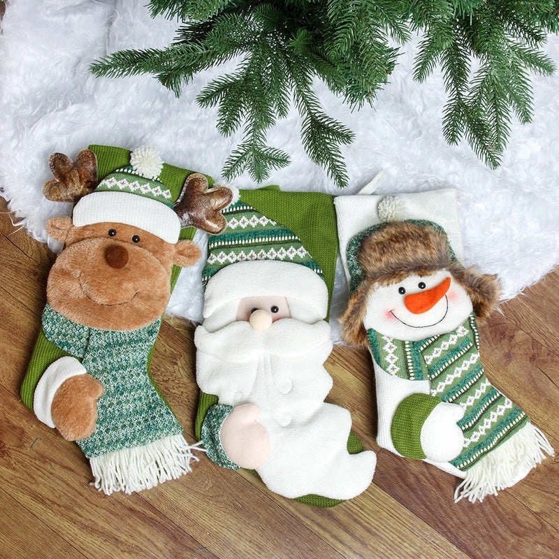 2024 Christmas Candy Socks Gift Bags Knitted Green Holiday Stockings | Christmas Decorations