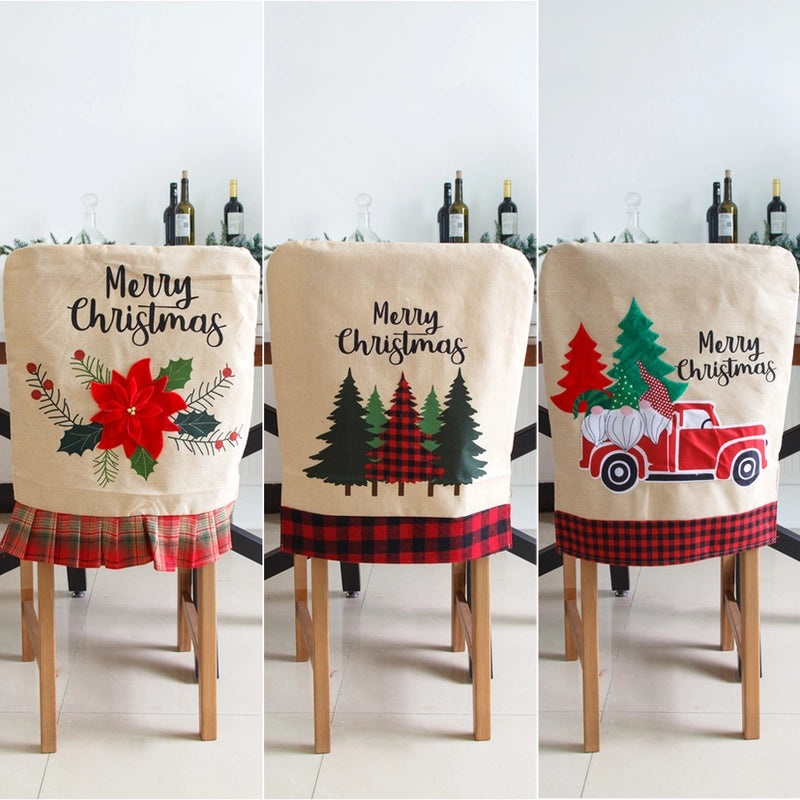 Christmas Minimalist Classic Christmas Tree Letter Linen Chair Cover for Party Festival Tableware|Home Decor & Party Supplies