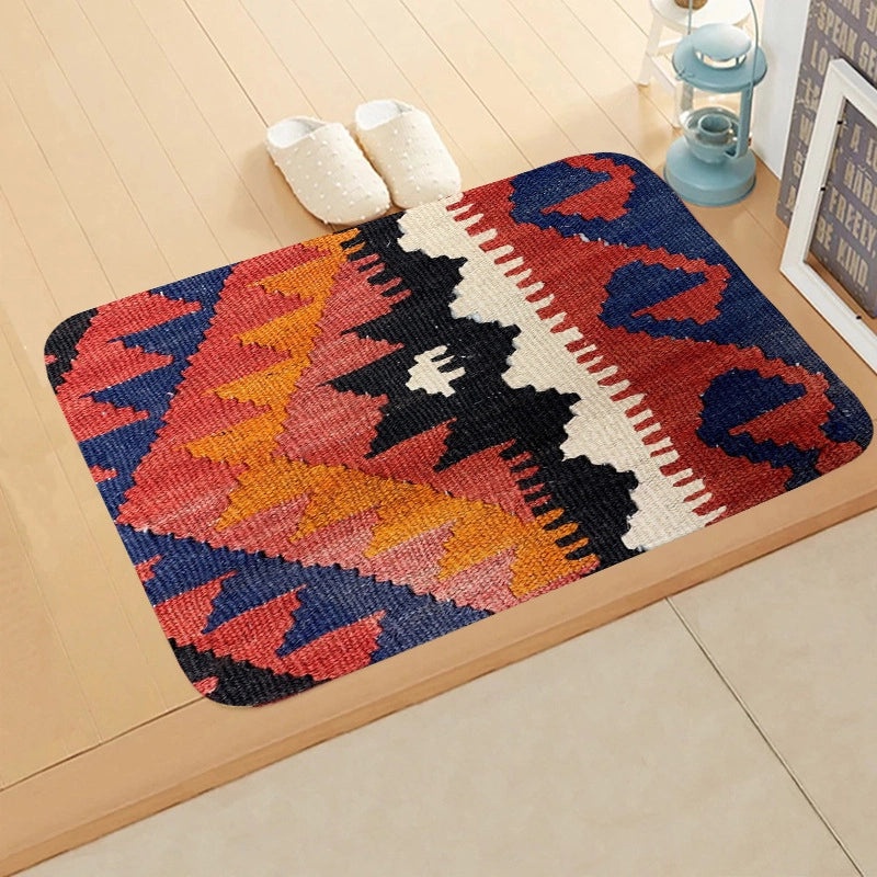 Turkish Persian Geometric Pattern Flannel Mat for Entrance and Toilet|Home Decor Rugs & Mats