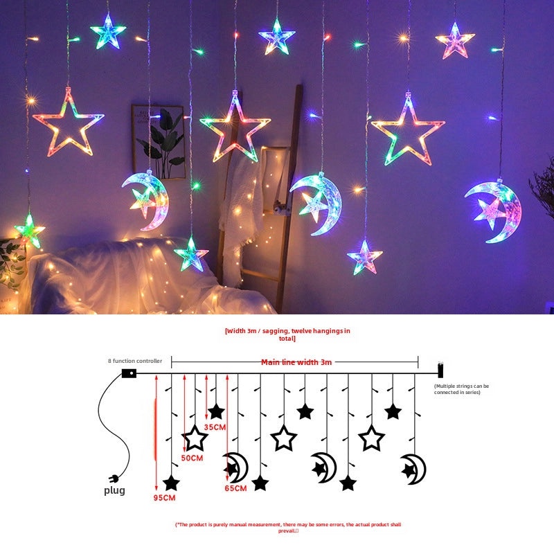 LED Star and Moon Night Light Curtain for Girls Bedroom Balcony Bay Window | Home Decor Lighting