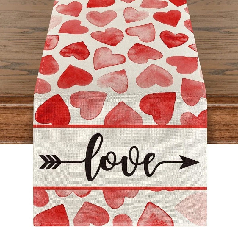 Romantic Heart Shape Rose Linen Table Runner for Valentine’s Day | Home Decor/Table Linens