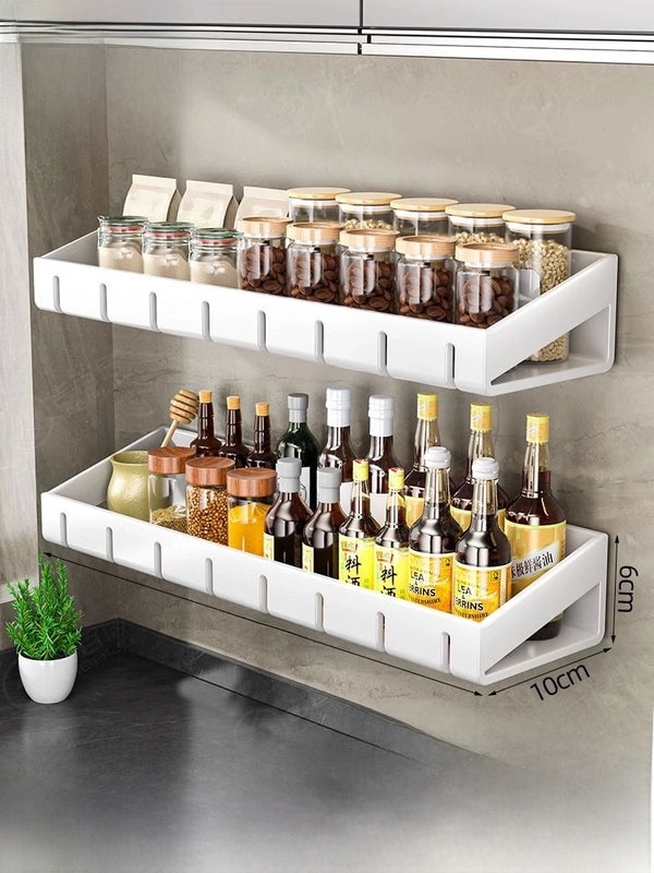 Punch-free Wall-mounted Kitchen Storage Rack Gray Seasoning Holder Space-saving Organizer|Kitchen Storage