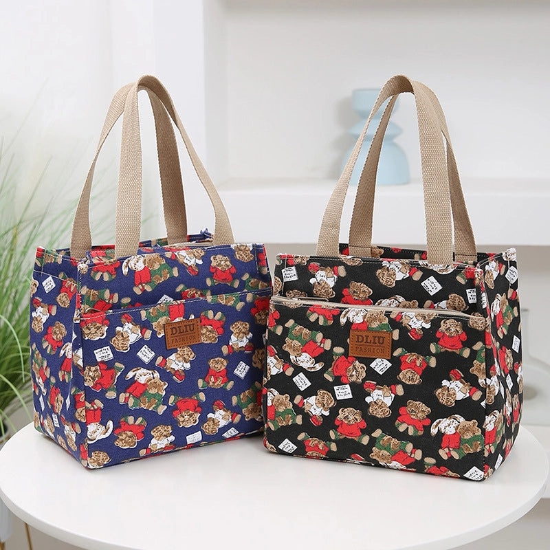 Portable Insulated Lunch Bag Large Capacity Cute Cartoon Printed Thickened Aluminum Foil Lunch Box Bag|Lunch Bags & Coolers