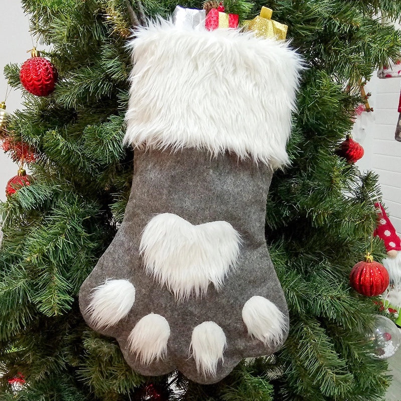 Christmas Dog Paw Socks Red Gray Long Hair Christmas Tree Decor Gift Bag | Pet Accessories