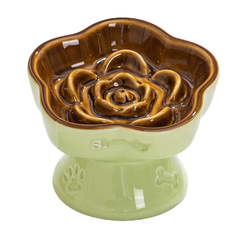 Ceramic Elevated Slow Feeder Bowl for Small Dogs and Cats | Pet Feeding Bowls