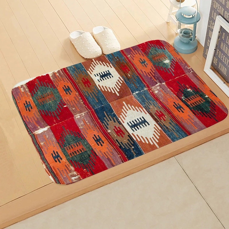 Turkish Persian Geometric Pattern Flannel Mat for Entrance and Toilet|Home Decor Rugs & Mats
