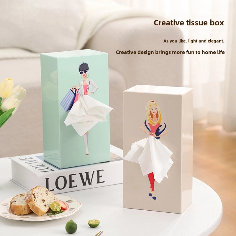 Cartoon Girl Tissue Box with Flying Tutu Skirt Design | Cute Desktop Decoration | Home & Living Accessories