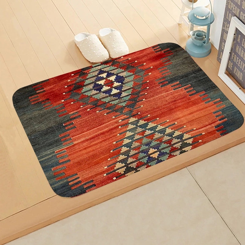 Turkish Persian Geometric Pattern Flannel Mat for Entrance and Toilet|Home Decor Rugs & Mats