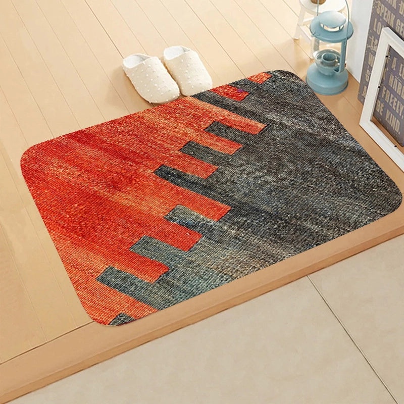 Turkish Persian Geometric Pattern Flannel Mat for Entrance and Toilet|Home Decor Rugs & Mats