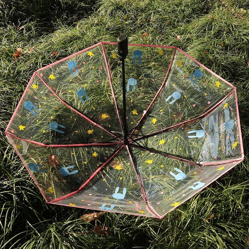 Cute Transparent Cartoon Umbrella Thickened Clear Student Rain Gear for Outdoor Photoshoot | Umbrellas & Rain Gear