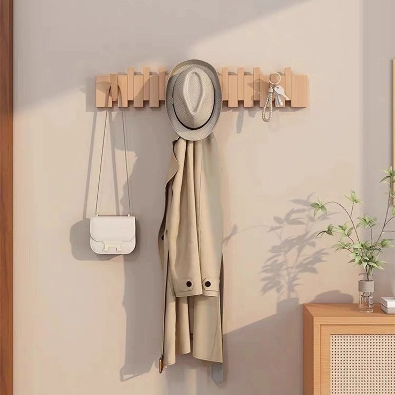 Solid Wood Piano Key Hook Punch-Free Wall Mounted Japanese Style Clothes Hanger for Entrance Door|Home Organization & Storage