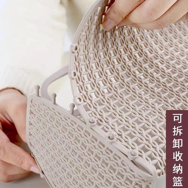 Foldable Plastic Handwoven Storage Basket for Bathroom and Shopping | Home Storage & Organization