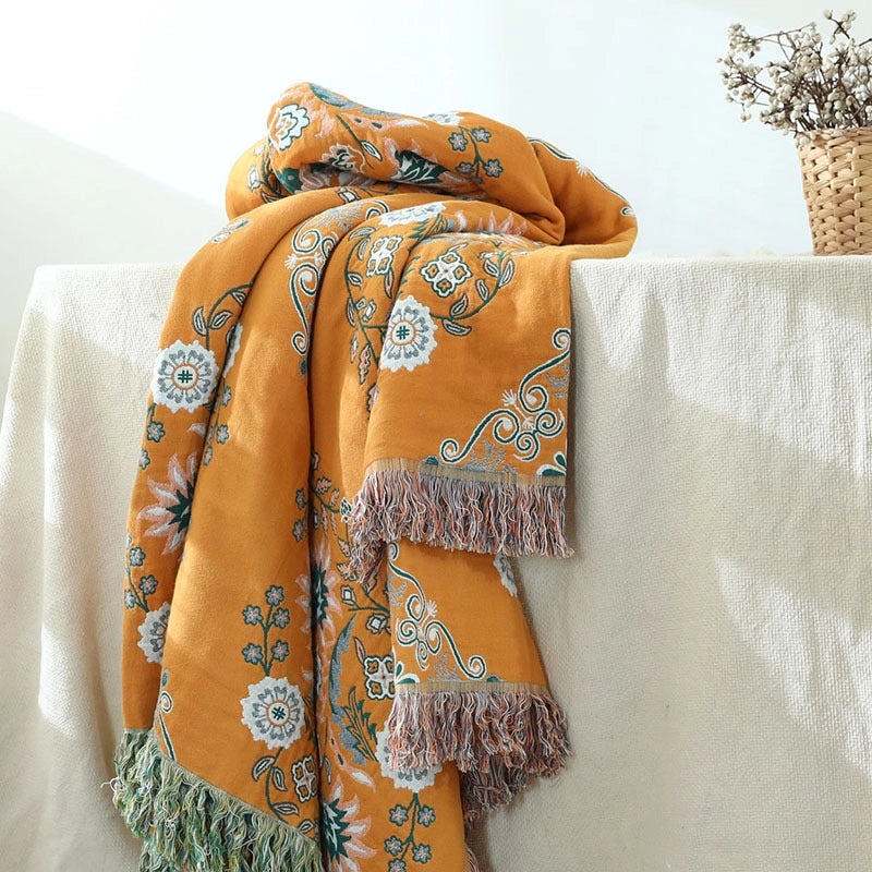 Floral Chinoiserie Cotton Throw Blanket|Home Decor & Bedding